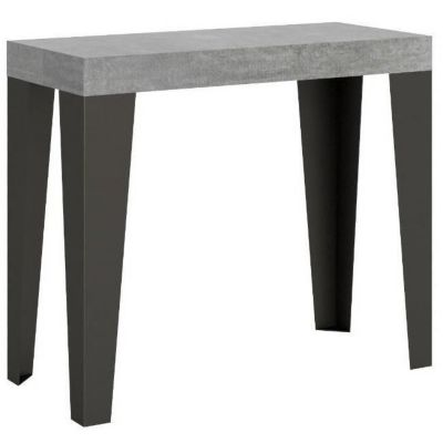 Console extensible gris béton et pieds métal anthracite 8 personnes 40 à 196 cm Flavio