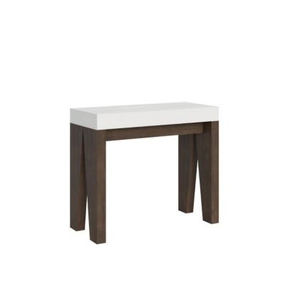 Console extensible - Naxy Mix - 90x40/300 cm - Blanc - Structure Noyer