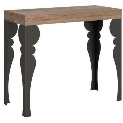Console extensible orientale bois clair et métal anthracite 8 personnes 40 à 196 cm Torza