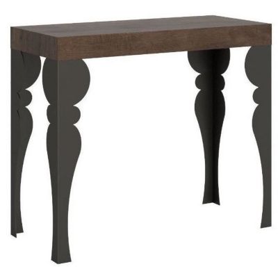 Console extensible orientale bois noyer et métal anthracite 8 personnes 40 à 196 cm Torza