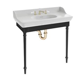 Console JACOB DELAFON Cléo 1889 avec plan vasque 3 trous + mélangeur poignée lavabo or + siphon or