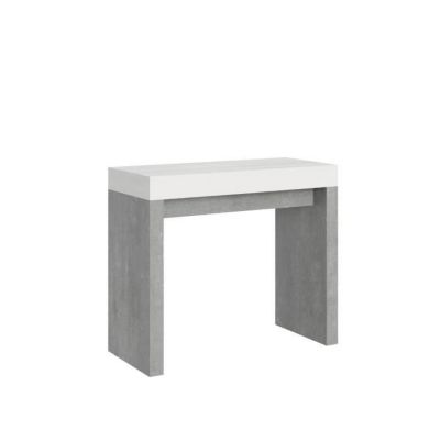 Console murale extensible Roxell Mix - Frêne Blanc - Gris Béton - Contemporain - 90x40/300 cm