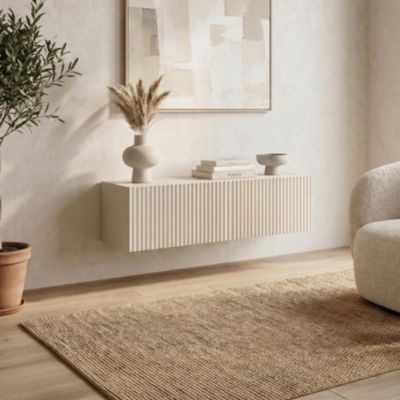 Console murale suspendue 90cm beige à tasseaux - LEYA