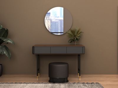 Console Rectangulaire en Noyer avec Finition Mat et Pieds en Acier Noir