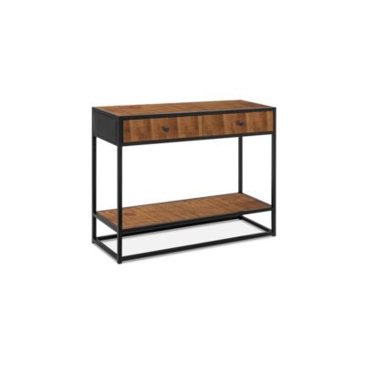 Console salon MADEIRO Bois massif exotique et métal noir 2 plateaux de ...