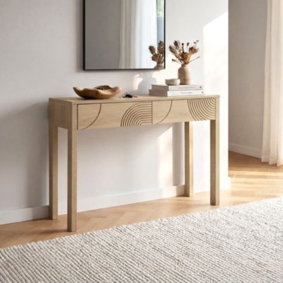 Console Scandinave 100cm 2 tiroirs bois clair SASKIA