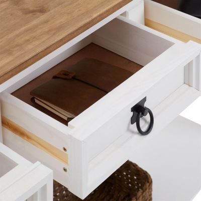 Console style mexicain en pin massif blanc avec 3 tiroirs et 1 etagere