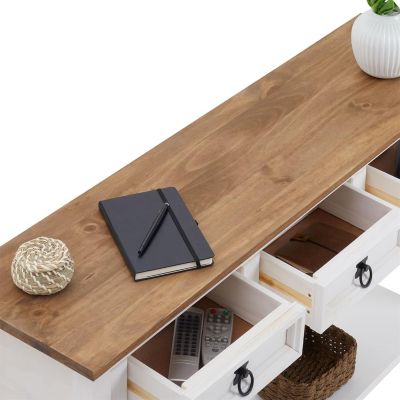 Console style mexicain en pin massif blanc avec 3 tiroirs et 1 etagere