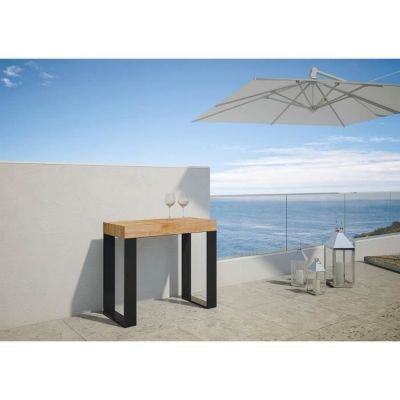 Console - Tecno - Épicéa - Cadre anthracite - Dimensions 90x40x77 cm - Extensible jusqu'à 196 cm