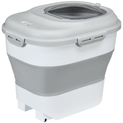 Conteneur à croquettes pour chiens et chats pliable 25L - roulettes, tasse, bol, cuillère - gris
