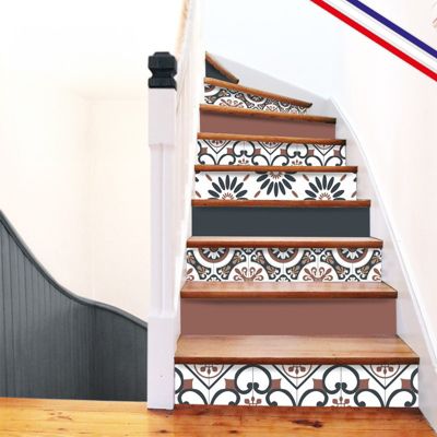 Contremarches PVC pour escalier - vintage bleu - Lot de 5 (15x100 cm)