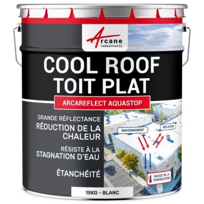 Cool Roof : Peinture toit plat réfléchissante ARCAREFLECT AQUASTOP - Spéciale stagnation d'eau Blanc - 15 kg - ARCANE INDUSTRIES