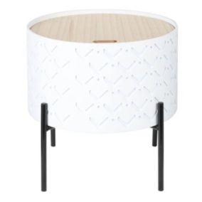 CORALLY - Table d'Appoint Ronde Blanche avec Coffre