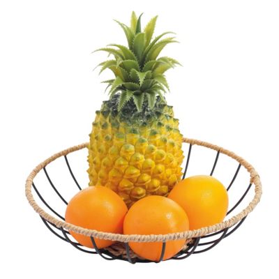 Corbeille à fruits ronde en métal noir et corde