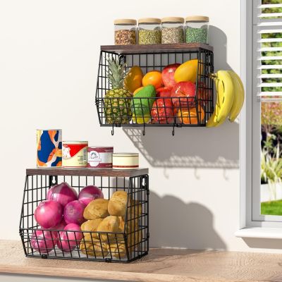Corbeille à Fruits Murale Empilable avec Couvercle Bois