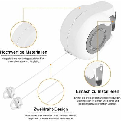 Corde à Linge Rétractable Inox – Gain De Place Pour Balcon, Salle De Bain