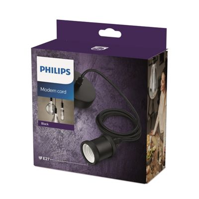 Cordon pour suspension avec douille noir, Philips Moderne - E27 IP20 L.2 m