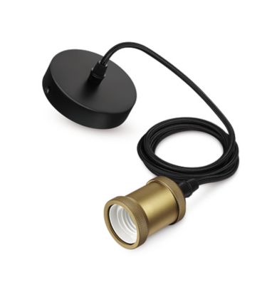 Cordon pour suspension noir avec douille gold mat, Philips Classique - E27 IP20 L.2 m