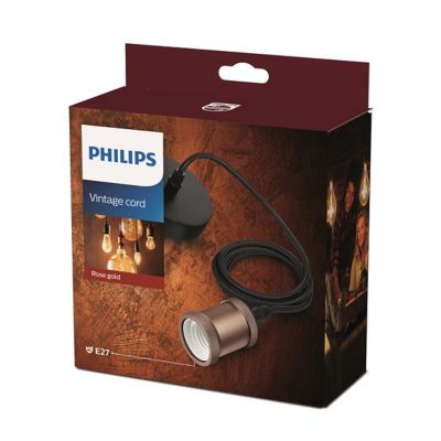 Cordon pour suspension noir avec douille rose gold mat Philips Vintage - E27 IP20 L.2 m
