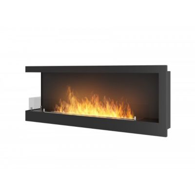 CORN 120 - Cheminée bio d'angle avec vitre de protection Cheminée bioéthanol encastrée noir mat Ouverture gauche