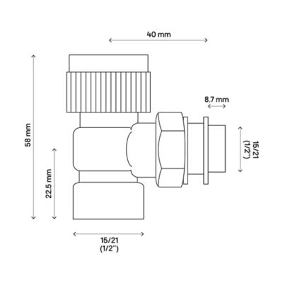 Corps thermostatique équerre raccordement en 1/2" (15x21) Flomasta