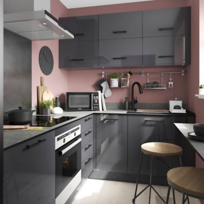 Côté de remplacement bas droit Goodhome Stevia/Garcinia anthracite brillant H. 72 cm x l. 57 cm x Ep. 18 mm