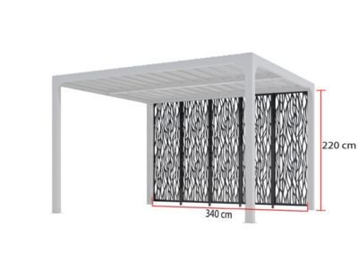 Côté moucharabieh acier gris 3,60 m pour pergola bioclimatique Habrita PER3630BI et PER3660BI