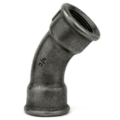 Coude 45 degrés grand rayon F/F fonte noire 12x17mm (3/8'')