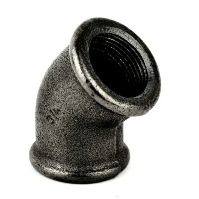 Coude 45 degrés petit rayon F/F fonte noire 20x27mm (3/4'')