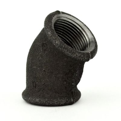 Coude 45 degrés petit rayon F/F fonte noire 20x27mm (3/4'')