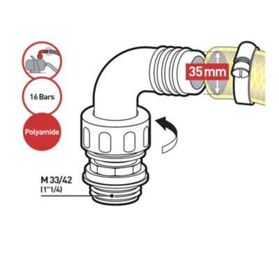 Coude mâle en plastique 3P D35-33-42