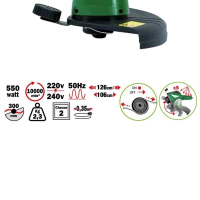 Coupe-bordures électrique - Ribiland - 550W - avec 1 bobine de fil nylon - Diam coupe 300mm, avance automatique du fil