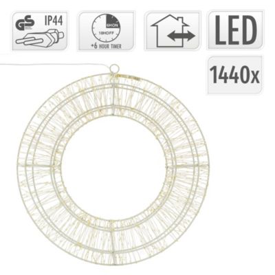 Couronne avec 1440 LEDs de Noel blanc chaud décoration lumineuse ronde 50 cm