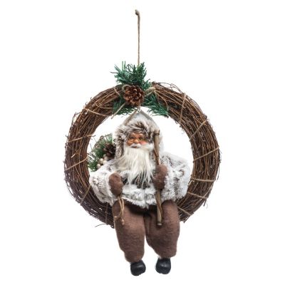 Couronne de Noël en bois avec Père Noël Blanc, L. 28 x l. 9 x H. 39 cm, MARC EN TERRE SAUVAGE