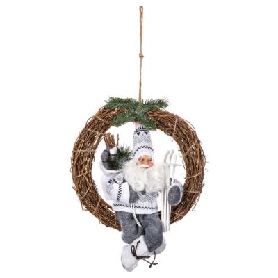 Couronne de Noël en bois avec Père Noël Gris, L. 28 x l. 9 x H. 39 cm, MARC EN TERRE SAUVAGE