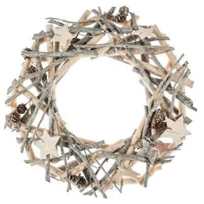Couronne de Noël en bois et branches Gris, H. 5 cm, LODGE