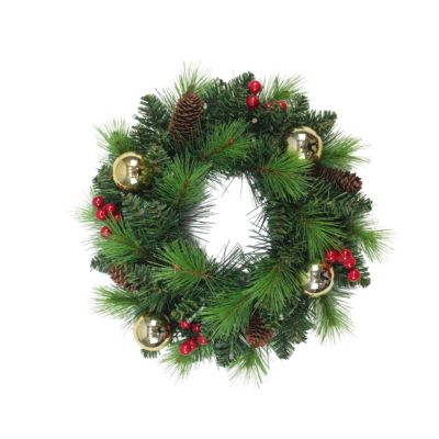 Couronne de Noël LED 'NOEL' Décoration extérieure en métal et plastique vert et or, avec LEDs fixes