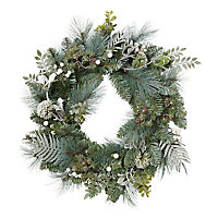 Couronne de Noël avec feuillage mixte blanchi esprit nature, diam 60 cm