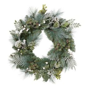 Couronne de Noël avec feuillage mixte blanchi esprit nature, diam 60 cm