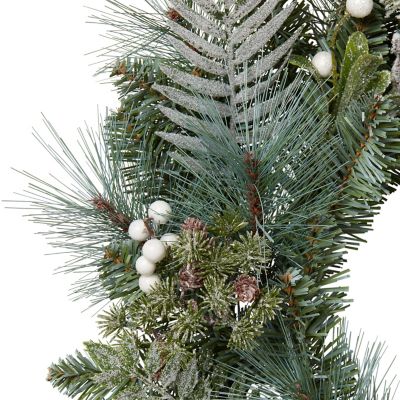Couronne de Noël avec feuillage mixte blanchi esprit nature, diam 60 cm