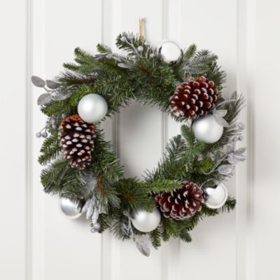 Couronne de Noël avec ornements coloris argent, diam. 50 cm