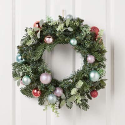 Couronne de Noël avec ornements coloris bleu, doré, bronze, diam. 50 cm