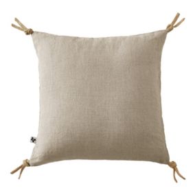 Coussin 45 x 45 cm en lin lavé sable avec 4 nouettes en jute - LUISA