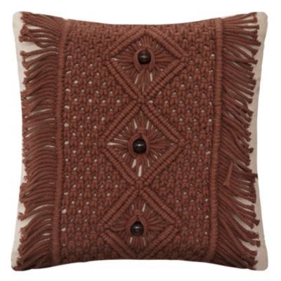 Coussin avec bande en macramé (40x40 cm - Marron Brun)