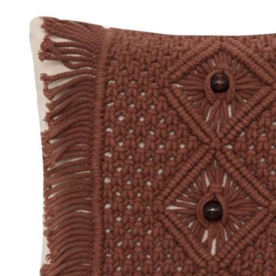 Coussin avec bande en macramé (40x40 cm - Marron Brun)