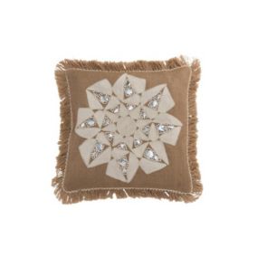 Coussin avec motif fleur et franges en jute naturel L49cm - Coussin d'extérieur