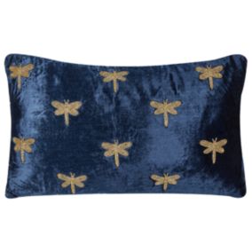 Coussin BLUESTEM Velours 30 x 50 cm Animal Broderie Bleu marine