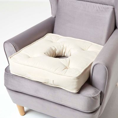 Coussin bouée en velours de coton - beige - HOMESCAPES
