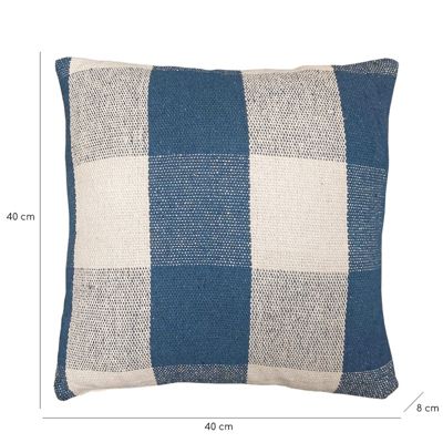 Coussin carré 40 x 40 cm coton brodé avec carreaux bleu - ATLAS