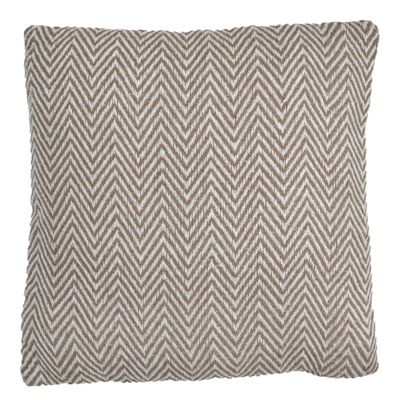 Coussin carré 40 x 40 cm coton brodé de motifs chevrons beige - GLINT